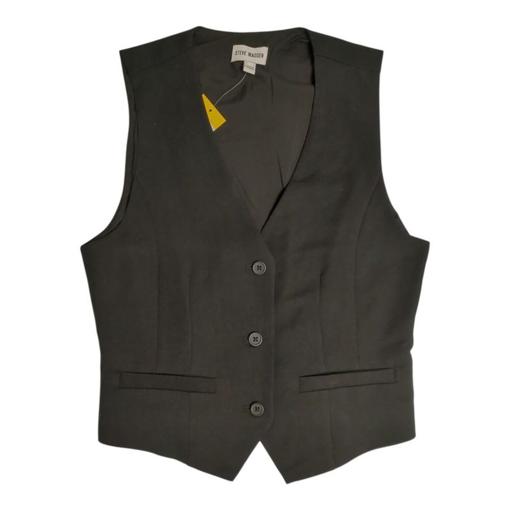 Steve Madden Women's Sharp V-Neck Missy Fit Suiting Vest - Black